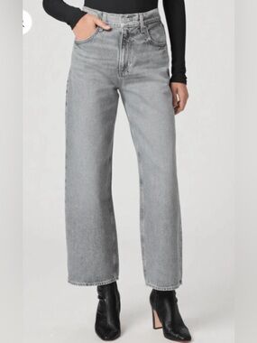Page Denim- Cameron Ankle, High-Rise Straight Wide Leg Jeans - Grey Isles